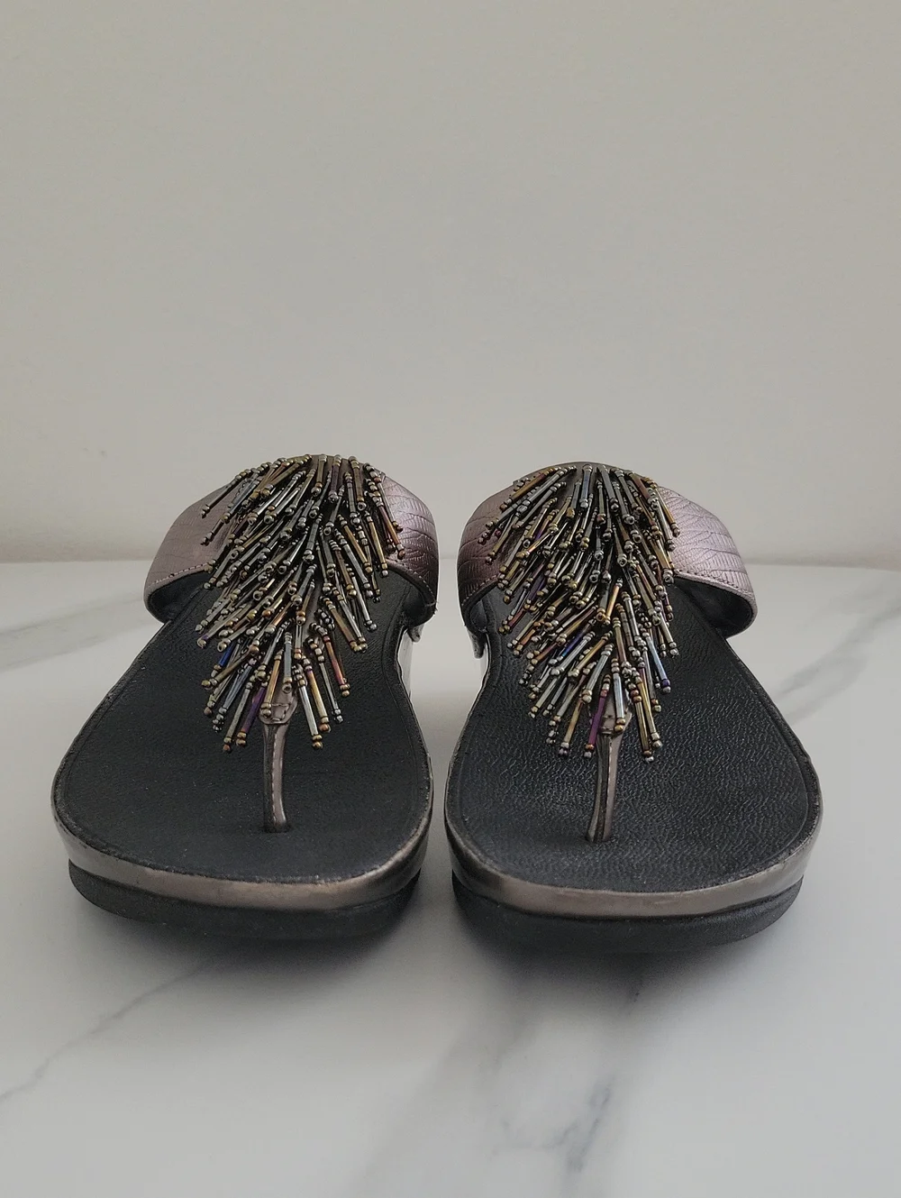 Fitflop Metallic Rose Gold Straps With Beaded Fringe Sandals - Picture 3 of 13
